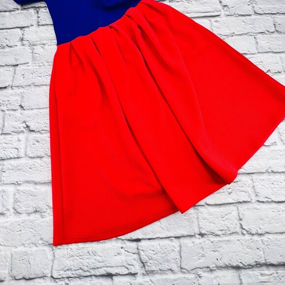 LulaRoe Amedia Dress Women Small Pink Blue Colorblock Short Sleeve Fit & Flare - Picture 5 of 12